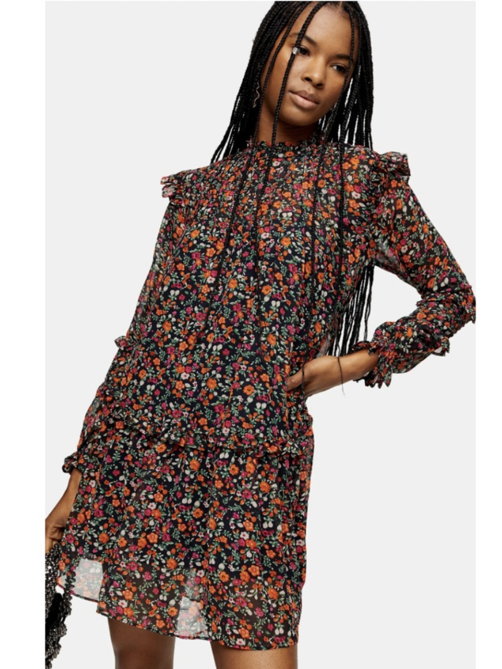 Topshop Long Sleeve Floral Mini Dress